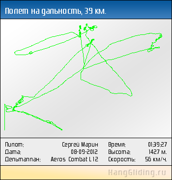2012-09-08: Полет на дальность, 39 км. Дельтаплан: Aeros Combat L 12