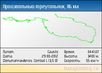 2012-06-29: Произвольный треугольник, 117 км. Дельтаплан: Aeros Combat L 13,5 GT